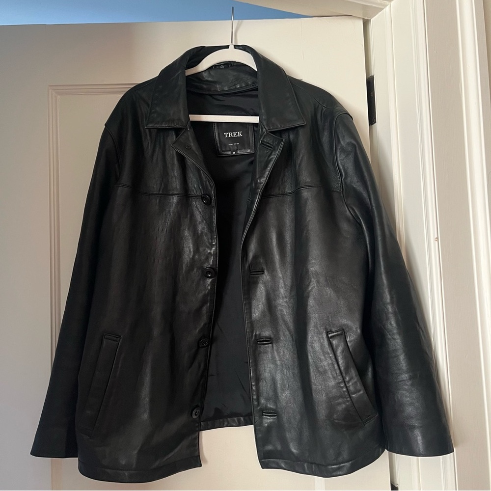 Gorgeous TREK New York Black Leather Jacket Size M with a vintage vibe